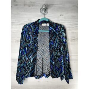 Chico's Jacket Womens 1 Blue‎ Green Velvet Burnout Open Front Geometric Medium